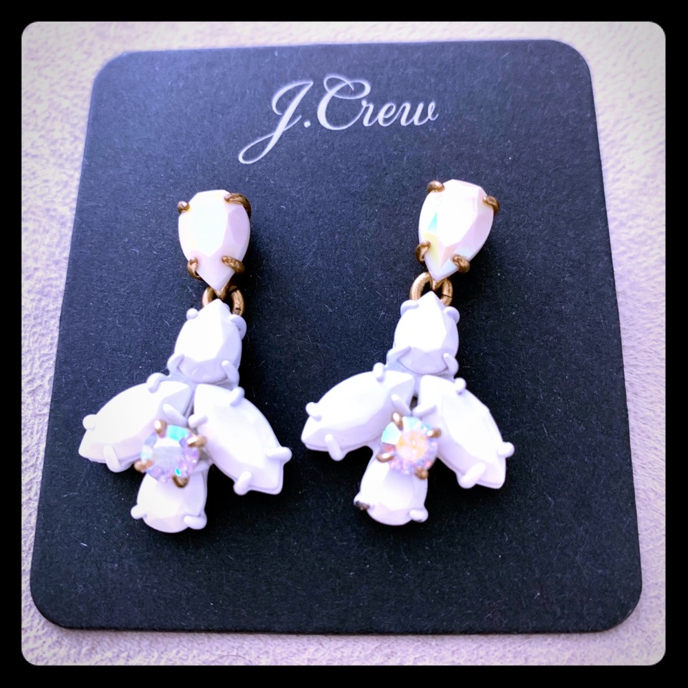 J Crew White Crystal Teardrop Earrings